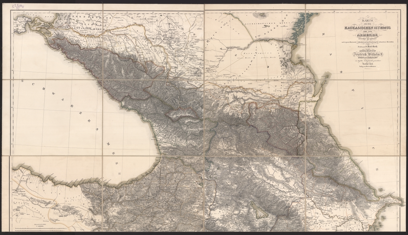 Von dem. Карта von dem kaukasischen Isthmus 1850. Карл Кох путешествие по России и в кавказские земли. Фото.